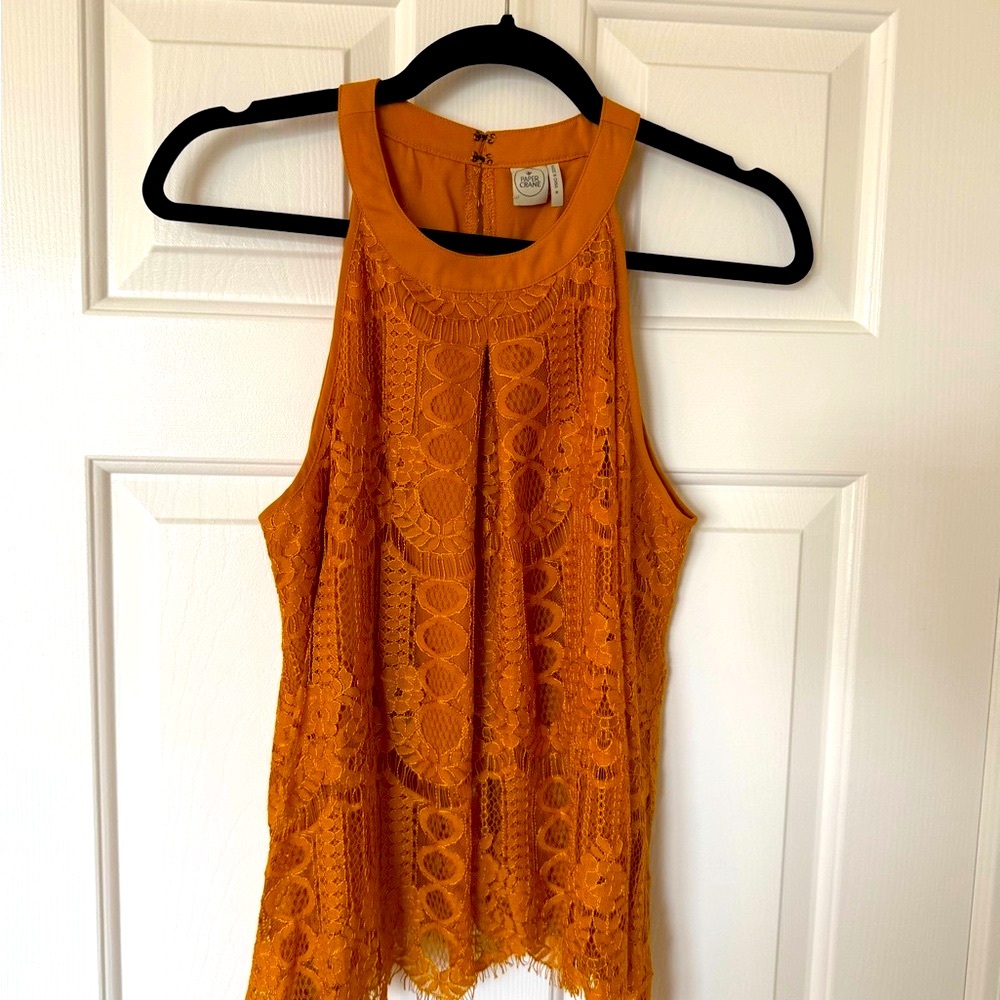 Paper Crane mustard Yellow Pleated Sleeveless Tank Top
